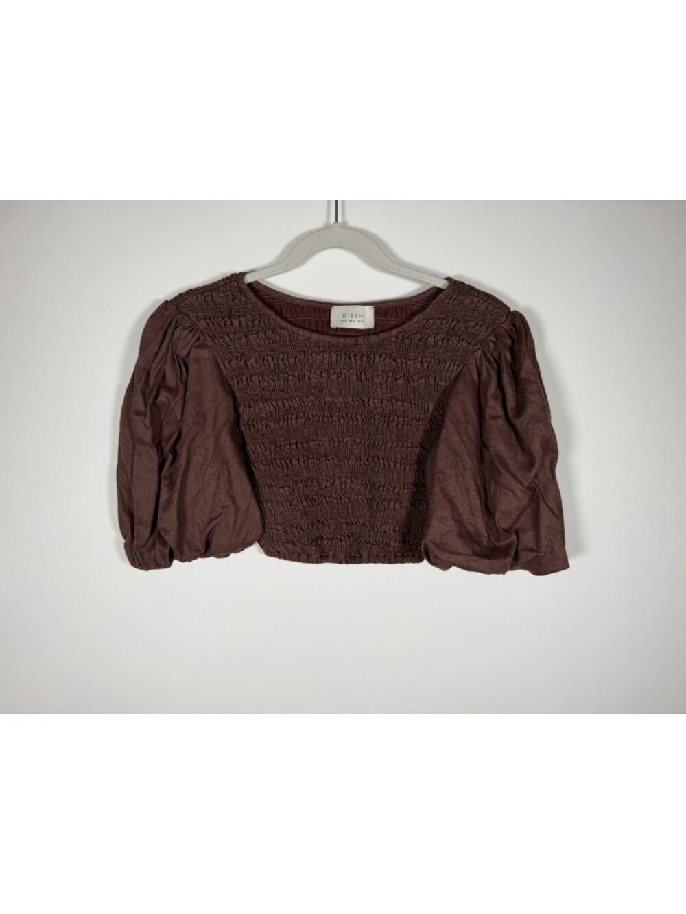 DISSH chocolate brown puff sleeve cropped ruched Ren Faire milkmaid top 2